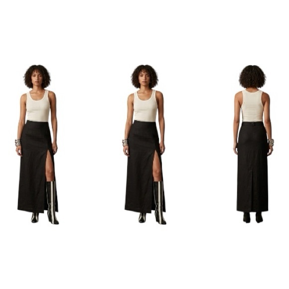 POWERLINE Dresses & Skirts - Powerline Canada Black Linen Maxi Skirt High Waist Sexy Slit Minimalist Luxury